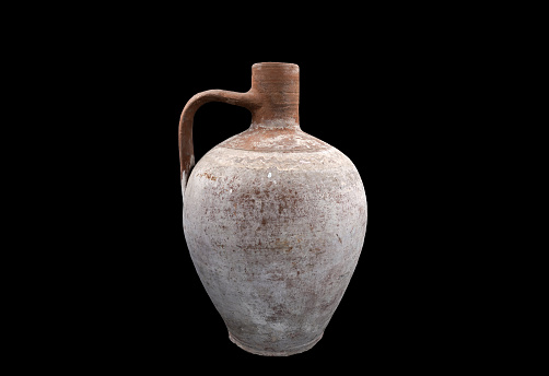 Soil jug handmade, antique soil pottery, soil jug on black background oldest soil pottery, dirty jug, dirty pottery