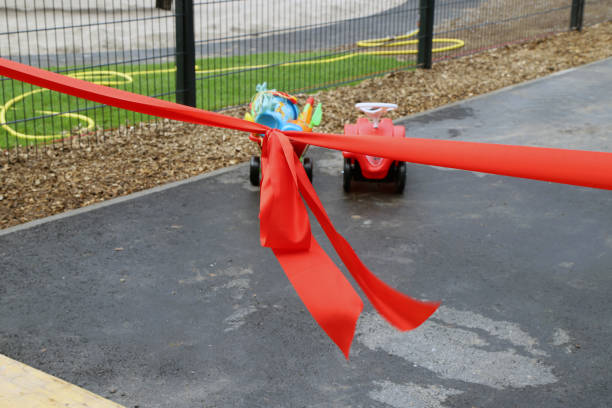 red bow for the inauguration of a playground stock photo