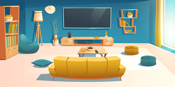 Living Room Interior With Sofa And Tv Apartment Stock Illustration -  Download Image Now - Living Room, Television Set, Domestic Room - iStock