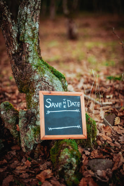 istock Save the date frame on forest ground in autumn 1263895743