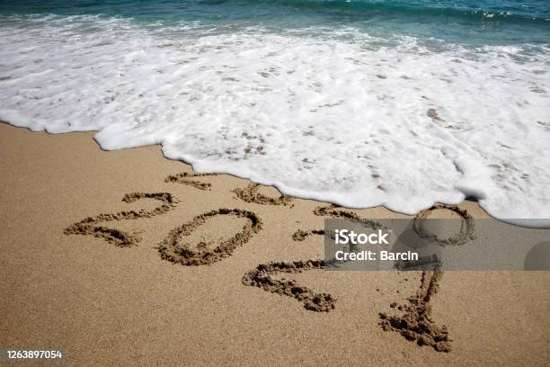 New Year 2021 Stock Photo - Download Image Now - 2021, New Year's Eve, Beach