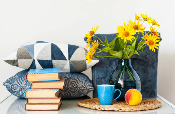 istock Cozy home interior decor: stack of books 1263899046