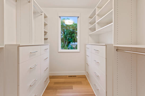 istock White cabinets and drawers in walk in closet 1263899527