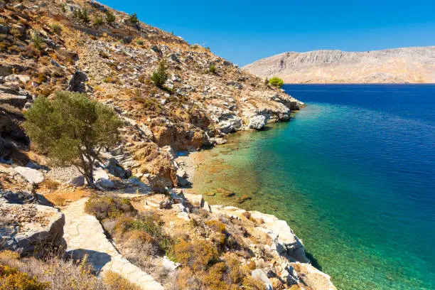 amazing azure sea on Symi island near Rhodes in Greece