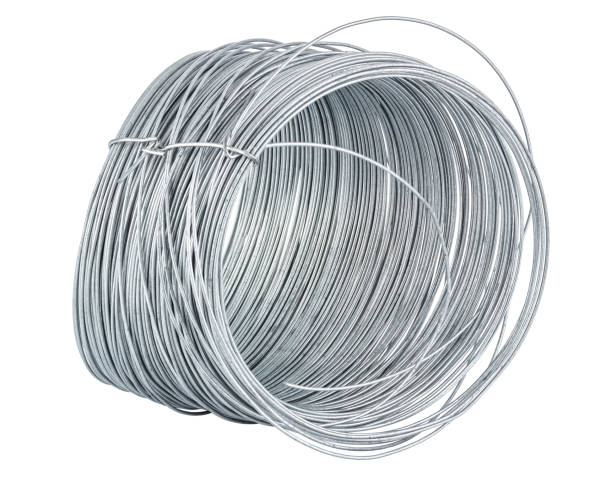 istock Thin steel galvanized wire in coil isolated on white background 1263901897