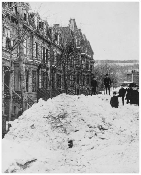istock Antique black and white photograph: Snow in Montreal 1263902921