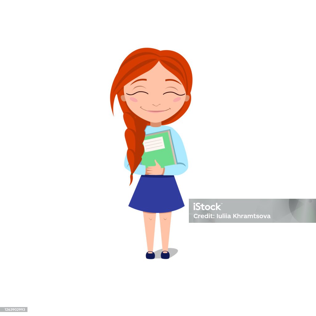 Một Nữ Sinh Ôm Một Cuốn Sách Cô Gái Tóc Đỏ Mỉm Cười Hình Minh Họa ...