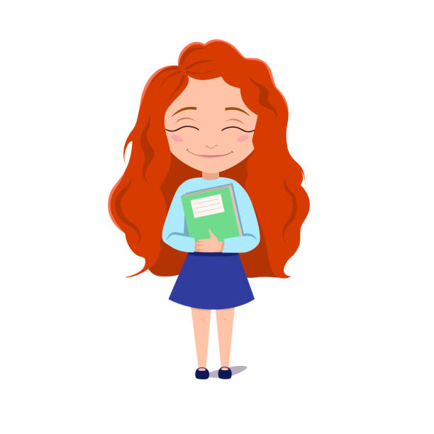 A Schoolgirl Hugs A Book The Redhaired Girl Smiles Vector Illustration On A  White Isolated Background Stock Image Stock Illustration - Download Image  Now - iStock