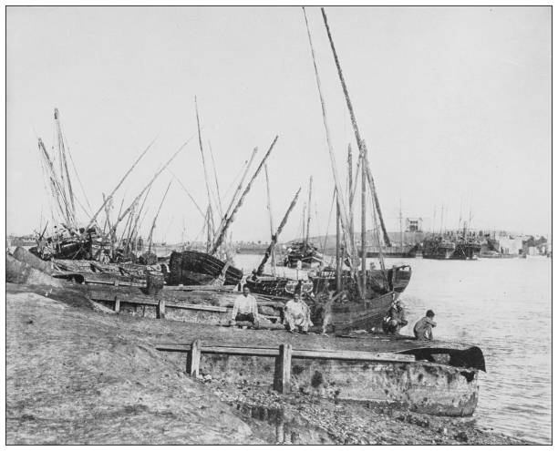 istock Antique black and white photograph: Suez quay 1263903157