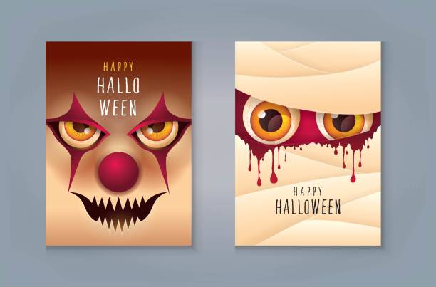 happy halloween night party grußkarte - eckzahn stock-grafiken, -clipart, -cartoons und -symbole