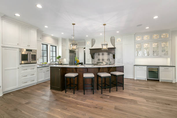 istock Elegant kitchen with curved island 1263904080