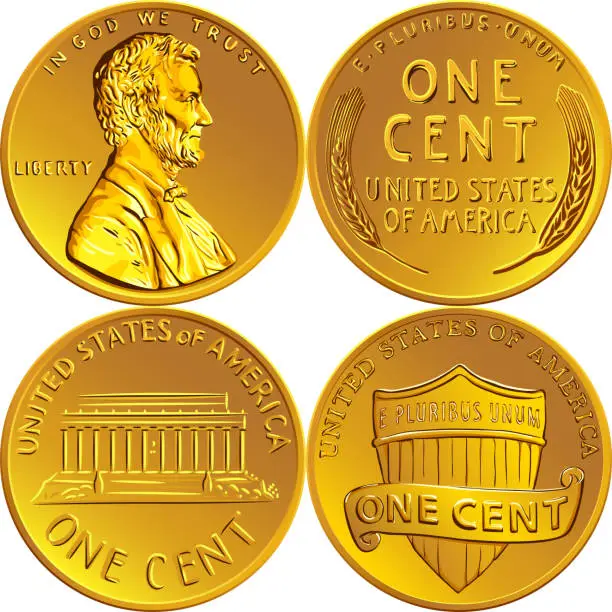 Vector illustration of Vector American money gold coin one cent, penny
