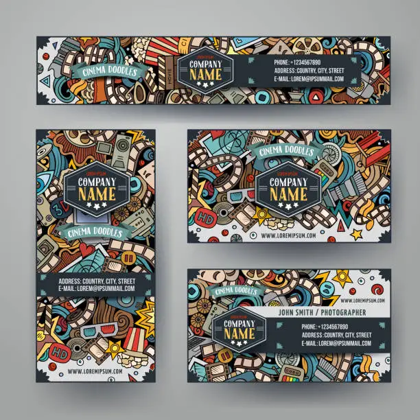 Vector illustration of Corporate Identity vector templates set with doodles Cinema theme