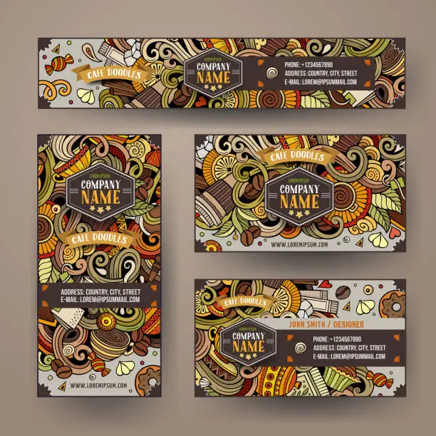 Vector illustration of Corporate Identity set with doodles hand drawn Cafe theme