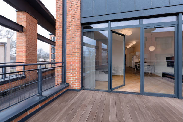 istock Big balcony and loft behind window doors 1263907583