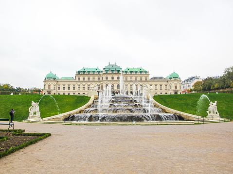 Vienna, Austria - April 2019: Fountain in Schonbrunn gardens