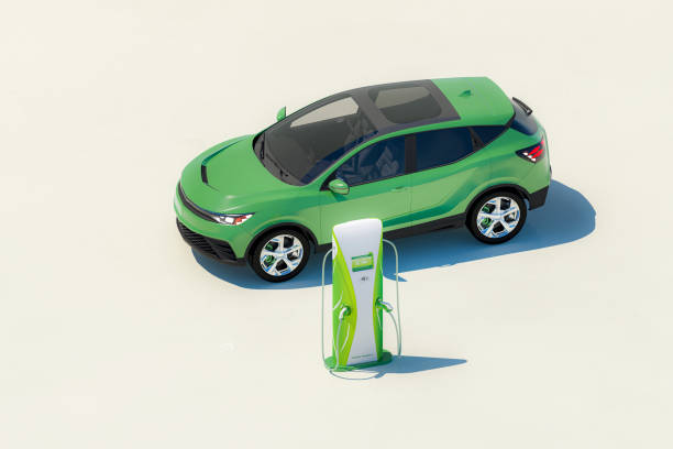 istock Modern electric car with electric charging station 1263917322