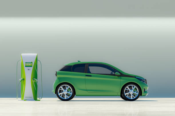 современный электромобиль с электрической зарядной станцией - alternative fuel vehicle стоковые фото и изображения