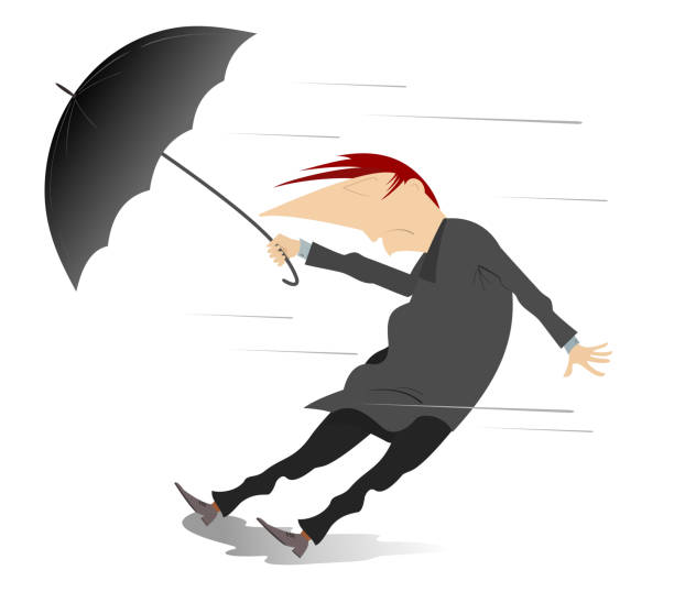 istock Strong wind, rain and man with umbrella isolated illustration 1263918135