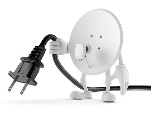 istock Satellite dish character holding electric cable 1263919696