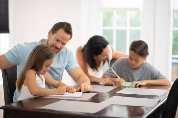 istock Family learns to homeschool 1263919703