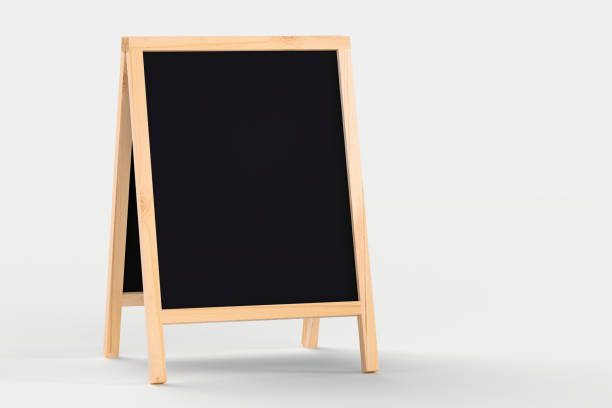 mockup exibição de quadro negro em branco isolado em branco - easel blackboard isolated wood - fotografias e filmes do acervo