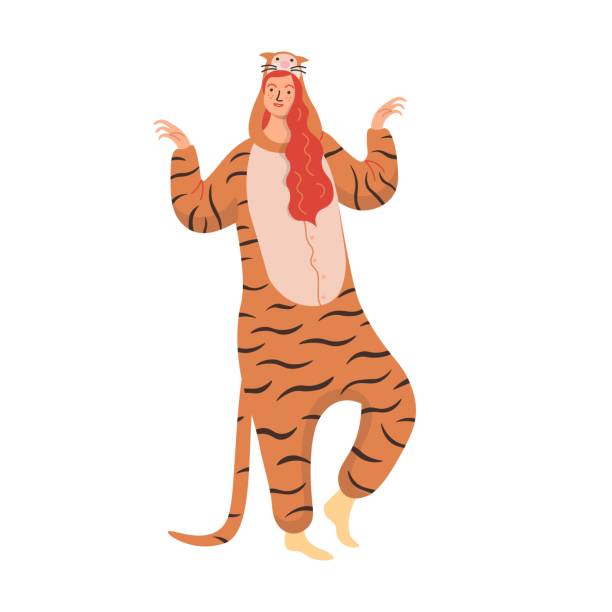 istock Woman wearing tiger pajamas. Flat vector illustration. 1263924780
