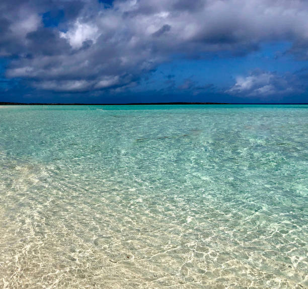 istock Crystal clear ocean water at beach with storm clouds 1263926934
