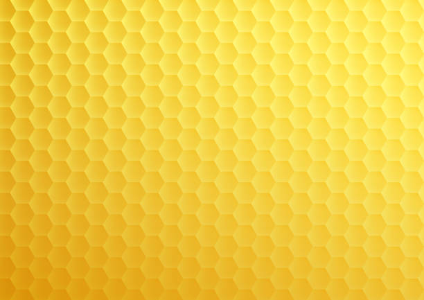 Yellow honeycomb hexagon texture Yellow hexagonal honey comb textured surface background vector illustration honeycomb animal creation stock illustrations