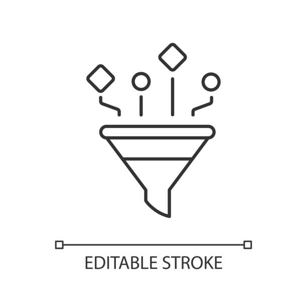 lineares symbol für die inhaltsfilterung - content informationsmedium stock-grafiken, -clipart, -cartoons und -symbole