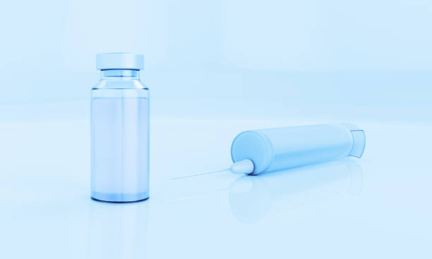 istock vial and plastic medical syringe with needle, vaccination concept, injection. 3d render 1263934330