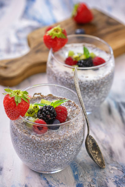 istock Chia seed pudding with fresh berries for the breakfast 1263936349