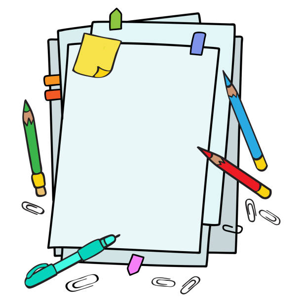 пустые листы бумаги с иллюстрацией вектора офисных принадлежностей - index card paper clip paper blank stock illustrations