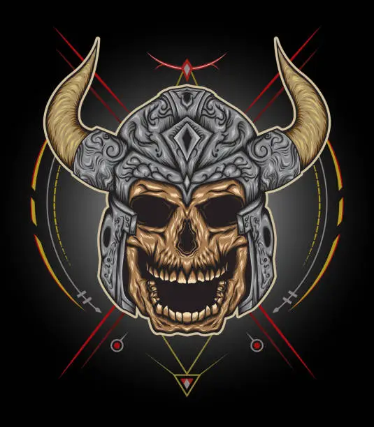 Vector illustration of viking logo. skull viking illustration