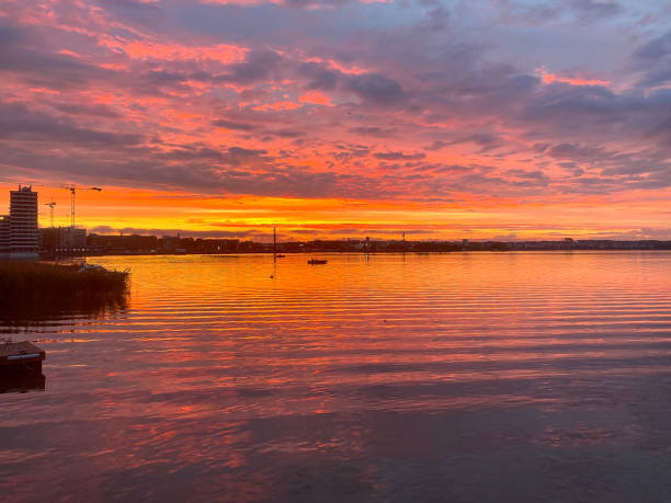 istock Beautiful sunset with colorful orange sky 1263943336