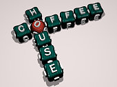combination of coffee house built by cubic letters from the top perspective, excellent for the concept presentation. background and cup. 3D illustration