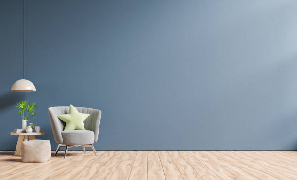 istock The interior has a armchair on empty dark blue wall background. 1263964282