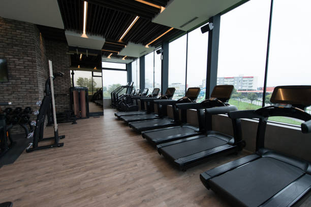istock Interior Of New Modern Gym With Equipment 1263965629