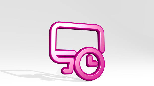 istock monitor clock stand with shadow. 3D illustration of metallic sculpture over a white background with mild texture. computer and business 1263967148