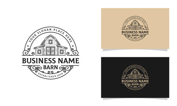 ilustrações, clipart, desenhos animados e ícones de modelo de design de logotipo da linha vintage / modelo de design de logotipo da fazenda - barn