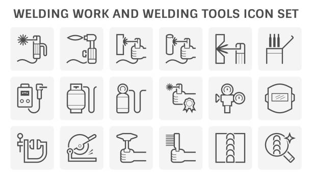 Welding work and welding tools vector icon set design. Welding work and welding tools vector icon set design. oxygen icon stock illustrations