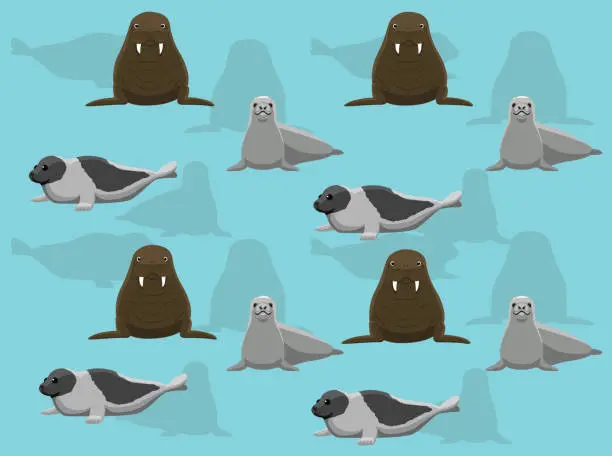 Vector illustration of Seal Crabeater Harp Walrus Vector Seamless Background Wallpaper-01