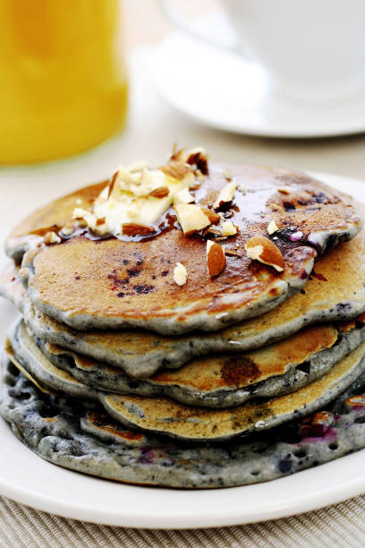 Pancake with almonds and blueberries