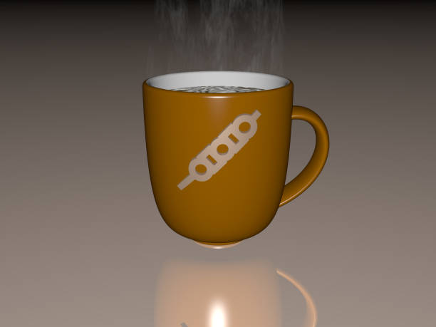 ilustração 3d do ícone do espeto gravado em uma xícara de café sobre um fundo branco com sombras.. churrasco e carne - starbucks coffee bean editorial - fotografias e filmes do acervo