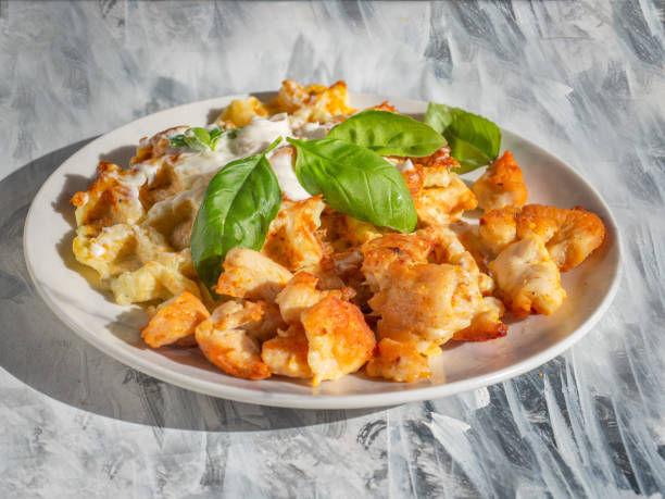 istock Breakfast with chicken fried meat and zucchini waffles and basil leaves 1263980710