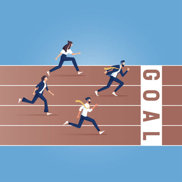 biznesmeni biegnący w dół toru, ilustracja wektorowa business competition - sprinting stock illustrations