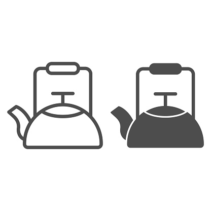 Kettle line and solid icon, Coffee time concept, teapot sign on white background, kitchen kettle icon in outline style for mobile concept and web design. Vector graphics