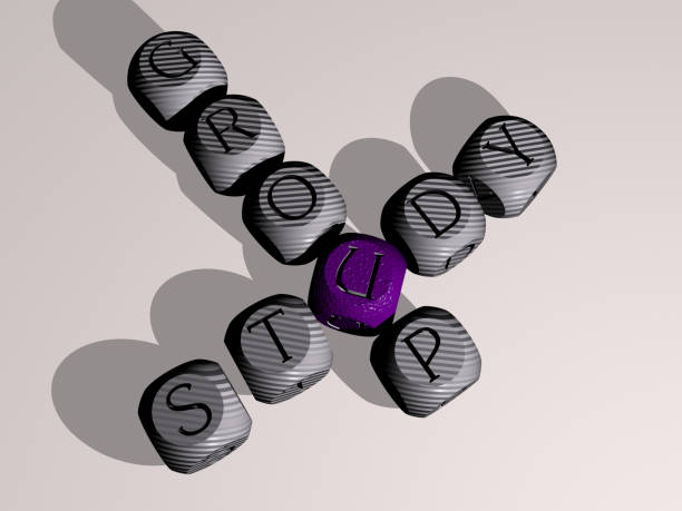 istock crosswords of study group arranged by cubic letters on a mirror floor, concept meaning and presentation. education and illustration. 3D illustration 1263986593