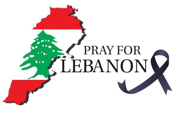 Signs/Symbols/Backgrounds Lebanon Map and Flag of Lebanon with black ribbon isolated on white background. Pray for LEBANON. beirut illustrations stock illustrations