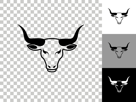 Bull's Head Icon on Checkerboard Transparent Background. This 100% royalty free vector illustration is featuring the icon on a checkerboard pattern transparent background. There are 3 additional color variations on the right..
